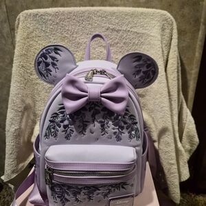Disney Loungefly Minnie Wisteria Floral Lavender Backpack Ears Bow